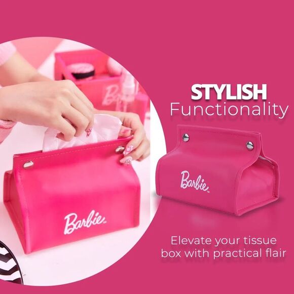 Barbie x MINISO PVC Tissue Box Cover Hot Pink Snap-Closure, Fits Standard Boxes - Picture 4 of 5